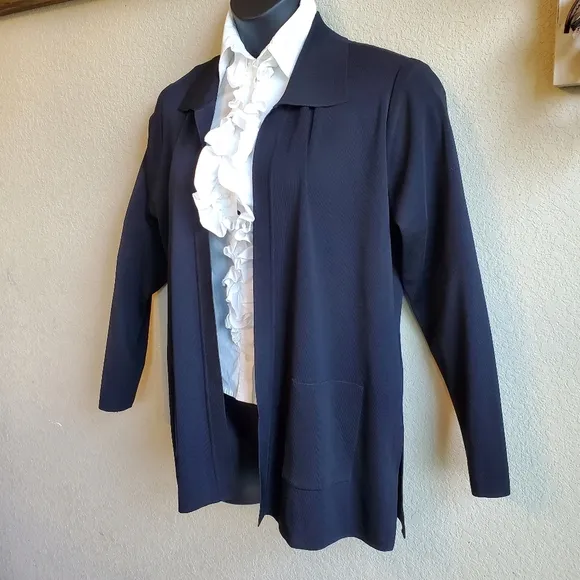 Exclusively Misook black knit open front cardigan sweater, size Large, business