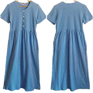 FADS Vintage Cotton Striped Boho Minimalist Cottagecore Lagenlook Midi Dress S