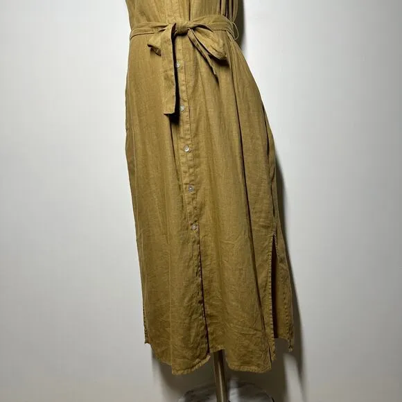 Faherty Laguna Linen Sleeveless Minimalist Belted Button Down Shirtdress Women M