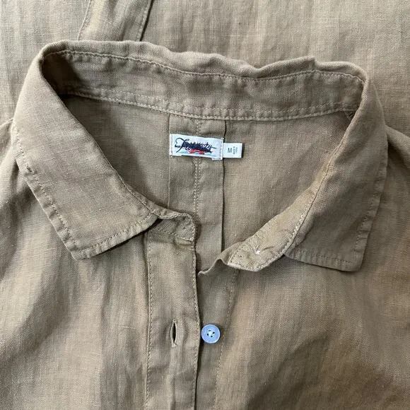 Faherty Laguna Linen Sleeveless Minimalist Belted Button Down Shirtdress Women M