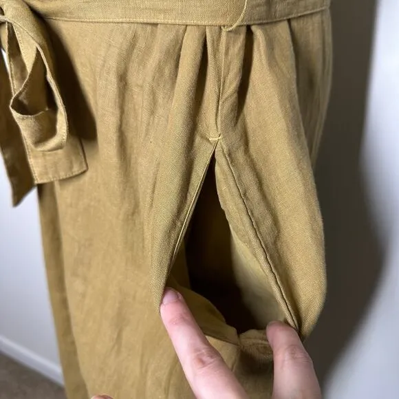 Faherty Laguna Linen Sleeveless Minimalist Belted Button Down Shirtdress Women M
