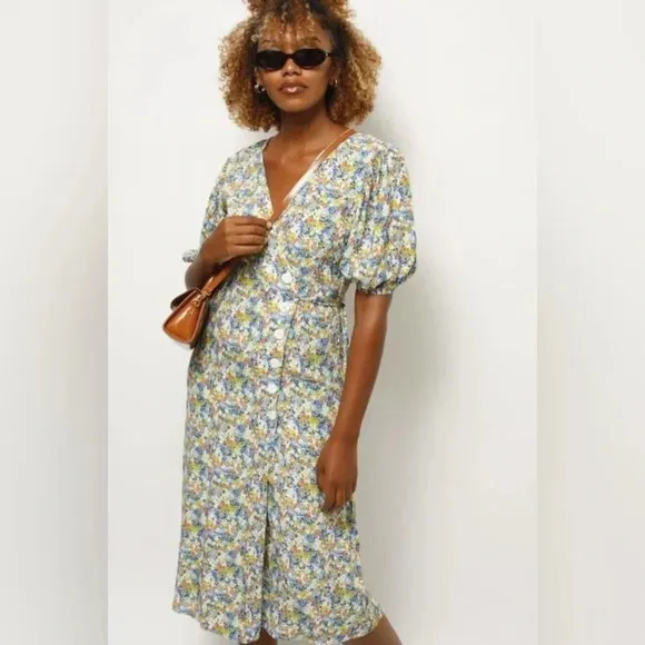 Faithfull the brand Marta midi floral romantic lightweight dress size 2