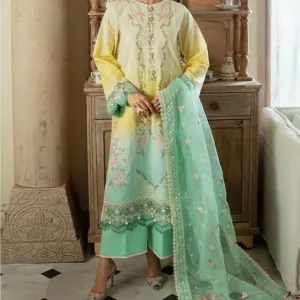 FAIZA FAISAL luxury lawn Yellow and Mint Green Embroidered Dress