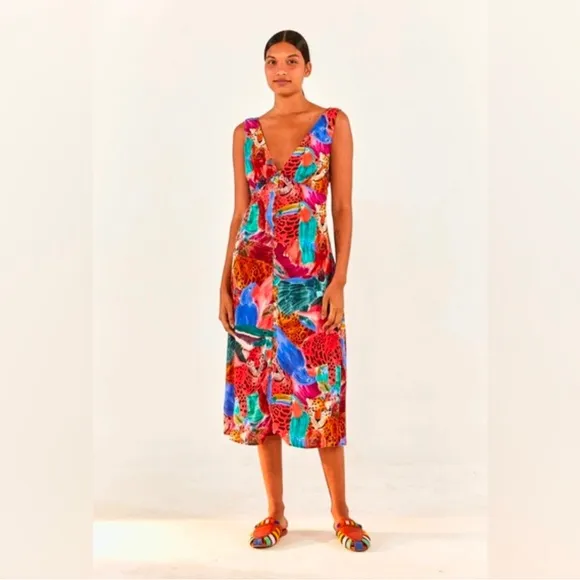 Farm Rio Animal Collage MIDI Dress