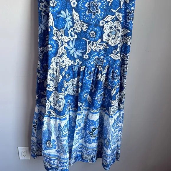 Farm Rio Blue Full Of Flowers Organic Cotton Midi Dress