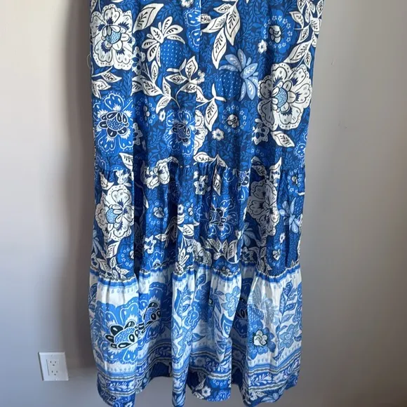 Farm Rio Blue Full Of Flowers Organic Cotton Midi Dress
