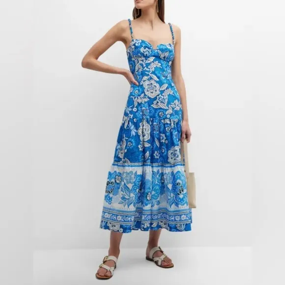 Farm Rio Blue Full Of Flowers Organic Cotton Midi Dress