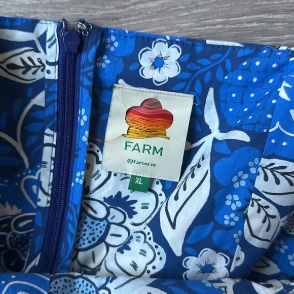 Farm Rio Blue Full Of Flowers Organic Cotton Midi Dress