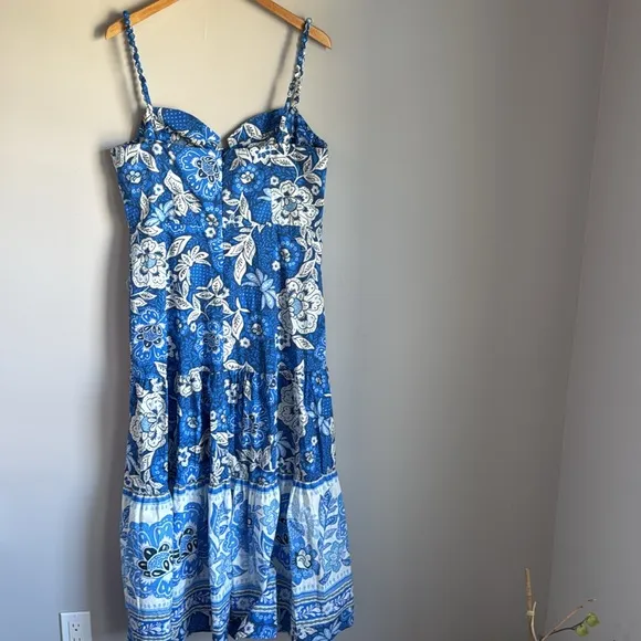Farm Rio Blue Full Of Flowers Organic Cotton Midi Dress