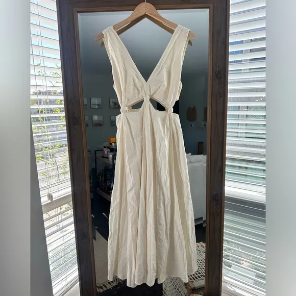 FARM RIO Knotted Cut Out Linen Blend Midi Dress
