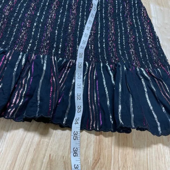 Farm Rio NWT Lurex Stripes Mini Dress Size S Metallic One Shoulder Ruffle Trim