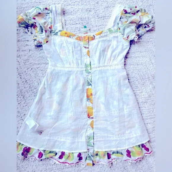 FARM RIO Off-White Fruit Orchard Print Mini Dress, Small