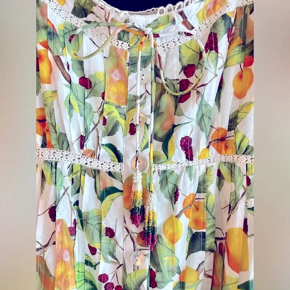 FARM RIO Off-White Fruit Orchard Print Mini Dress, Small