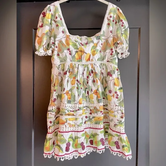 FARM RIO Off-White Fruit Orchard Print Mini Dress, Small