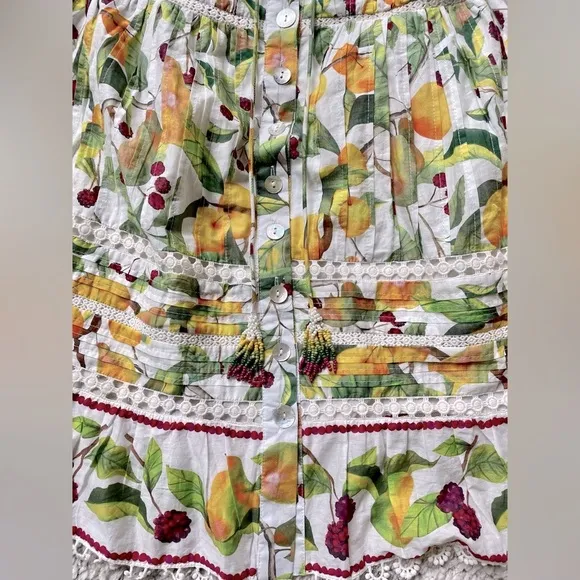 FARM RIO Off-White Fruit Orchard Print Mini Dress, Small