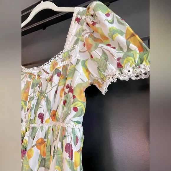 FARM RIO Off-White Fruit Orchard Print Mini Dress, Small