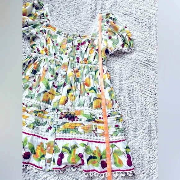 FARM RIO Off-White Fruit Orchard Print Mini Dress, Small