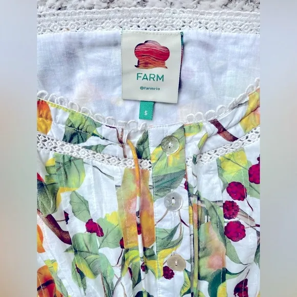 FARM RIO Off-White Fruit Orchard Print Mini Dress, Small