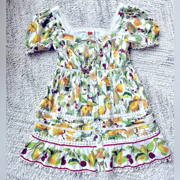 FARM RIO Off-White Fruit Orchard Print Mini Dress, Small