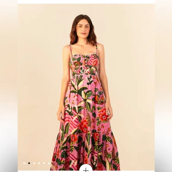 Farm Rio Pink Leopard Forest Midi Dress size medium