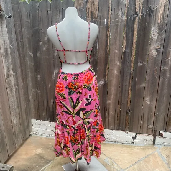 Farm Rio Pink Leopard Forest Midi Dress size medium