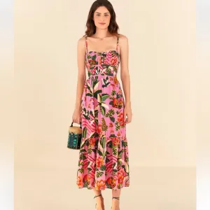 Farm Rio Pink Leopard Forest Midi Dress size medium