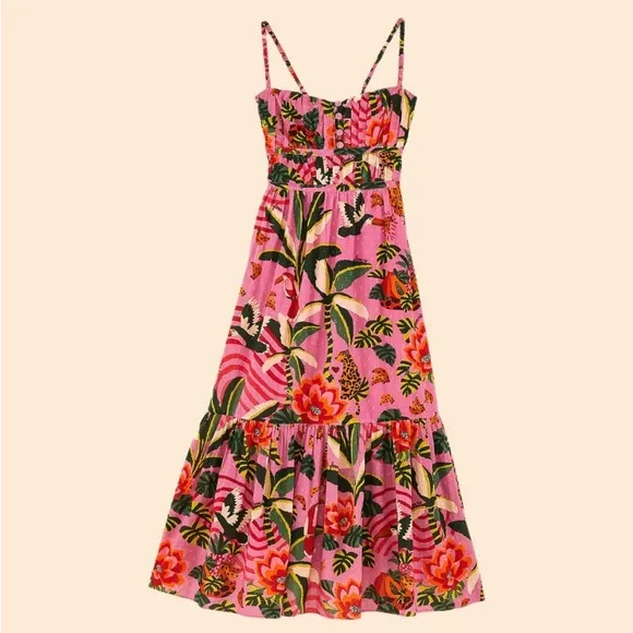 Farm Rio Pink Leopard Forest Midi Dress size medium