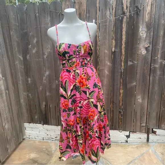 Farm Rio Pink Leopard Forest Midi Dress size medium