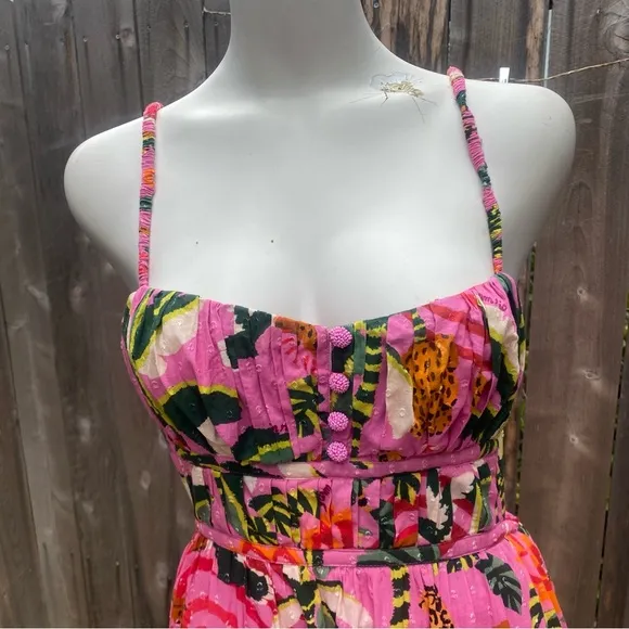 Farm Rio Pink Leopard Forest Midi Dress size medium
