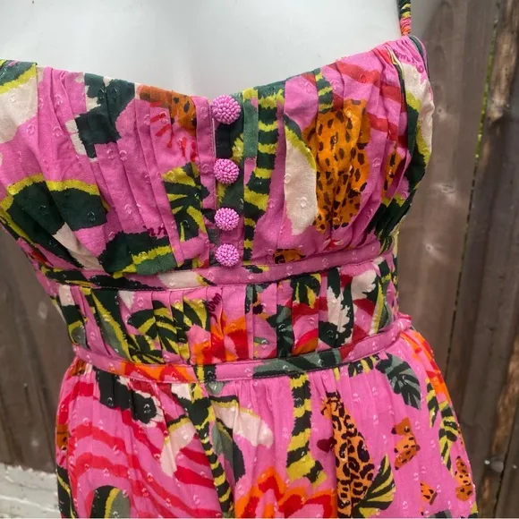 Farm Rio Pink Leopard Forest Midi Dress size medium