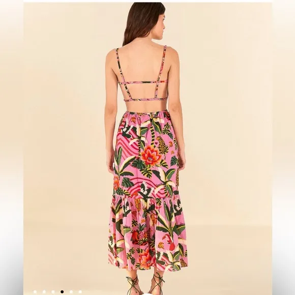 Farm Rio Pink Leopard Forest Midi Dress size medium