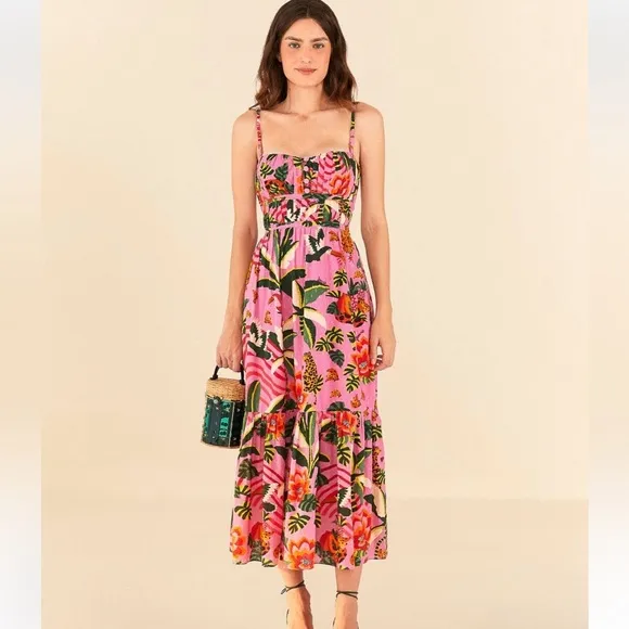 Farm Rio Pink Leopard Forest Midi Dress size medium