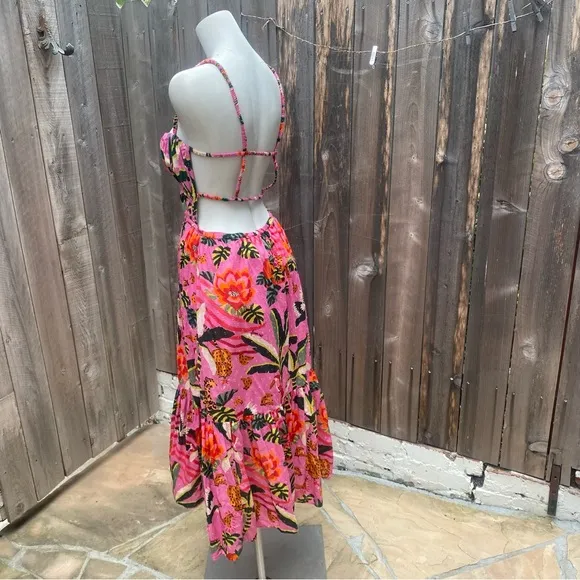 Farm Rio Pink Leopard Forest Midi Dress size medium