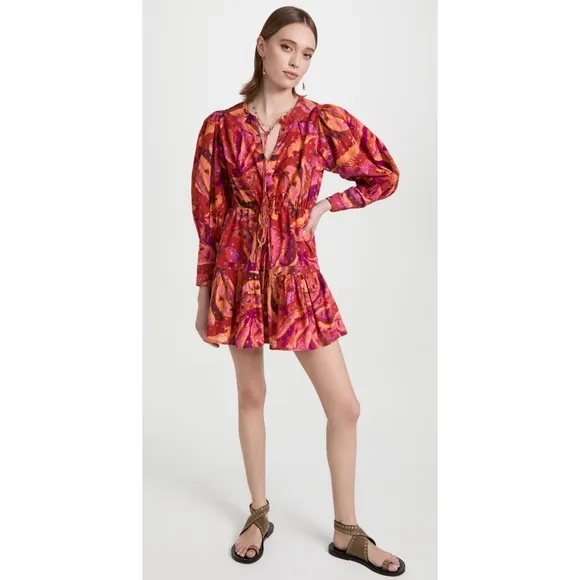 Farm Rio Red Banana Metallic Long Sleeve Mini Dress NWT M L