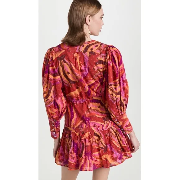 Farm Rio Red Banana Metallic Long Sleeve Mini Dress NWT M L