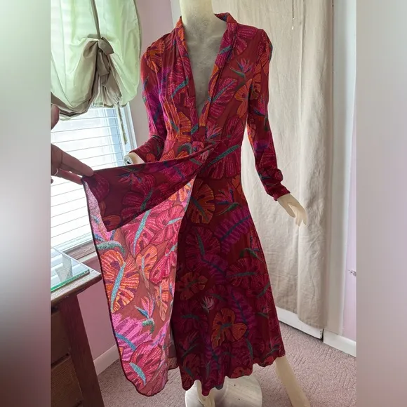 FARM Rio Red Delicate Leaves Maxi Dress