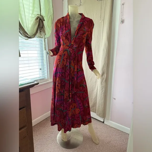 FARM Rio Red Delicate Leaves Maxi Dress