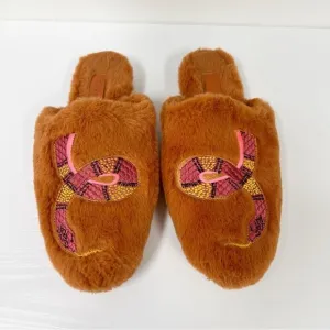 Farm Rio Rust Bright Elements Snake Embroidered Fuzzy Slide Slippers 6