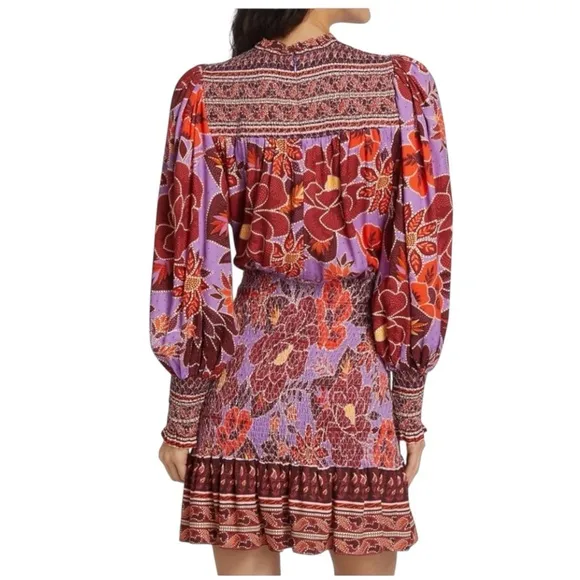 Farm Rio / Sweet Floral Smocked Mini Dress / Boho Luxury Dress