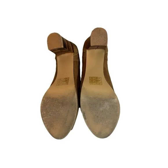 Faryl Robin Women's Peep Toe Suede Lace Up Ankle Stacked Heel Bootie Sz 9 Brown