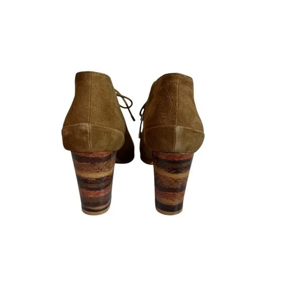 Faryl Robin Women's Peep Toe Suede Lace Up Ankle Stacked Heel Bootie Sz 9 Brown