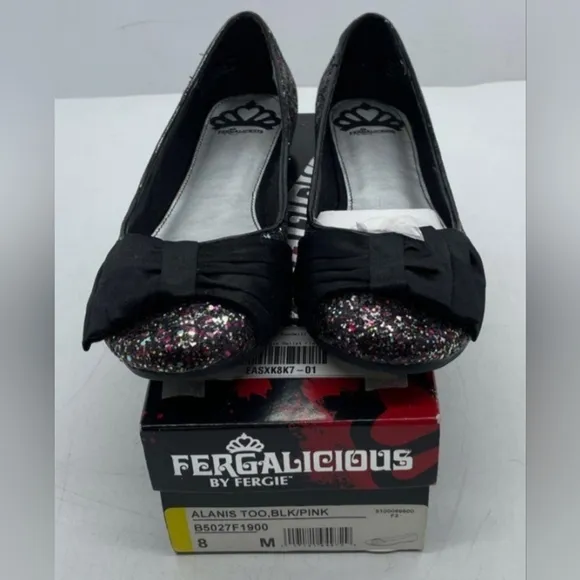 ⭐️Fergalicious Black and Pink Glitter Ballet Flats