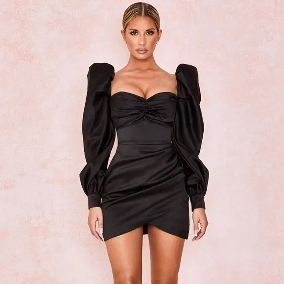 (Few left)  📌Puff sleeve wrap bodycon dress