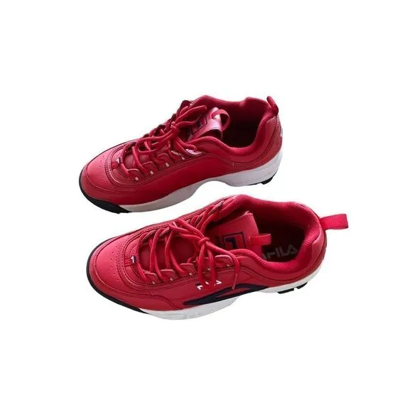 Fila Mens Red Disruptor II Premium Leather Athletic Sneakers Shoes Size 10