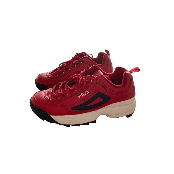 Fila Mens Red Disruptor II Premium Leather Athletic Sneakers Shoes Size 10