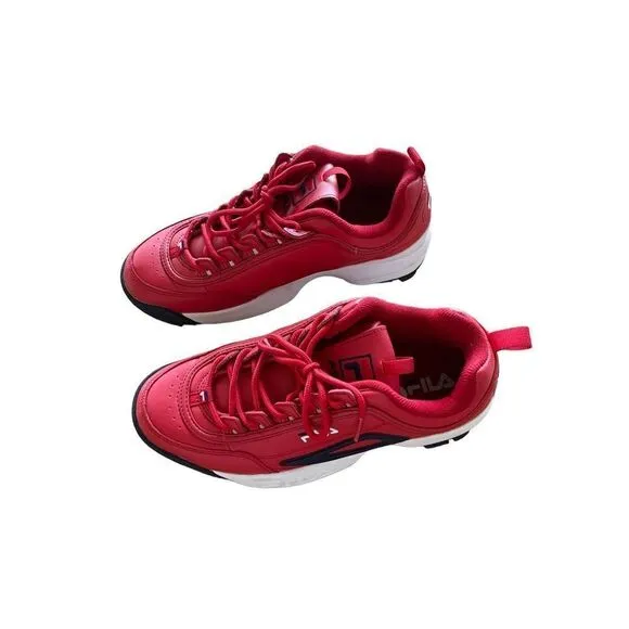 Fila Mens Red Disruptor II Premium Leather Athletic Sneakers Shoes Size 10