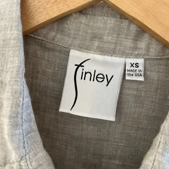 Finely Woman's 100% Grey Linen Roll Tab Summer/Beach/Resort Maxi Dress Sz XS