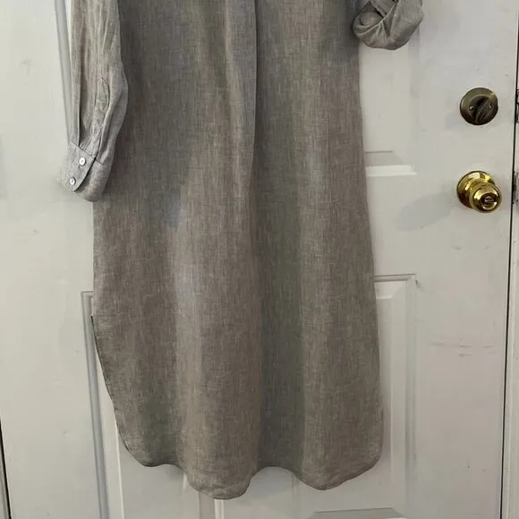 Finely Woman's 100% Grey Linen Roll Tab Summer/Beach/Resort Maxi Dress Sz XS