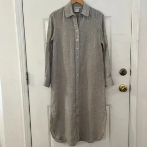 Finely Woman's 100% Grey Linen Roll Tab Summer/Beach/Resort Maxi Dress Sz XS
