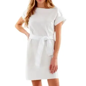 Finley Pilar Stitched-Hem Poplin White Cotton Shift Dress Minimalist